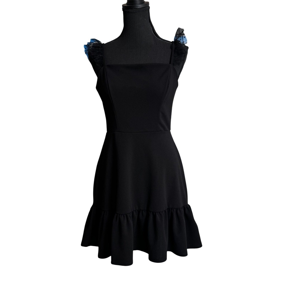 Midnight Doll Black Fit and Flare Mini Dress Polka Dot Tulle Straps M Fancy